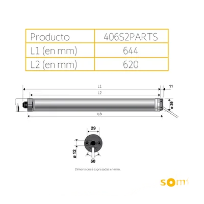 Motor Tubular Mecánico / 6 Nm / 24V DC / 33-60 RPM / 2.3×4 m (7.5×13.1 ft) / RTS / 40 mm