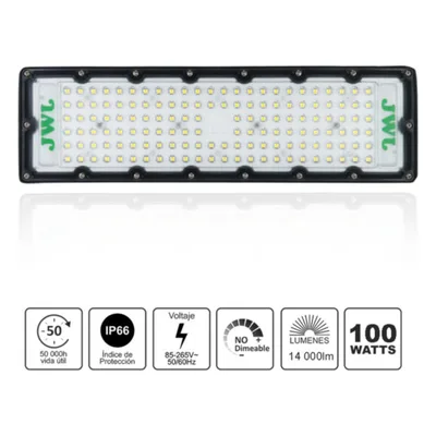 Reflector LED / 100 W / 14,000 lm / IP66 / 6500 K / 140° / 85-265 Vca~ / 350 x 100 mm