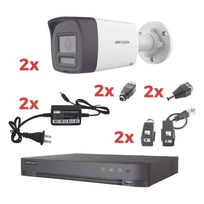 Kit de Videovigilancia TurboHD / DVR 4 Canales / 2 Cámaras Bala 2MP / Audio Bidireccional / Dual Light 30 m (98.4 ft) / IP67