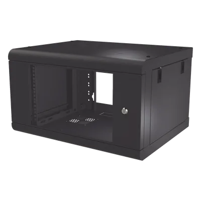 Gabinete de Pared de 6U con Puerta de Cristal Templado, 479.5 mm de Profundidad, Rack de 19'', Acero Reforzado Color Negro.