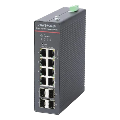 Switch Industrial Administrable PoE+ / 8 Puertos Gigabit PoE+ (4x90W + 4x30W) / 4 Puertos SFP / 300W Total / 300 m Alcance / -40°C a 75°C / 984 pies de Distancia