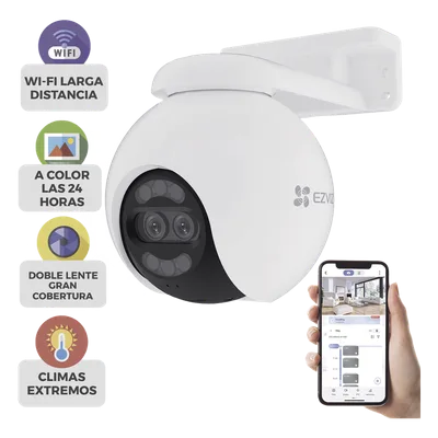 Cámara PT IP / 4K Ultra HD / Panorámica 360° / Visión Nocturna Color 30 m (98.4 ft) / Lente Dual / Wi-Fi / IP65