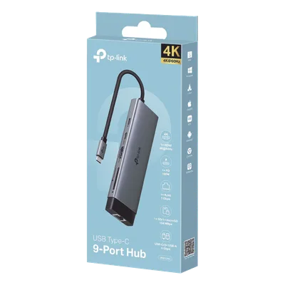 HUB USB-C 9 en 1 / HDMI 4K@60Hz / Ethernet Gigabit / 100W PD / 140.2x43x14.3 mm (0.46x0.14x0.047 ft)