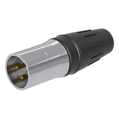 Conector XLR Macho / 3 Núcleos / Acero Inoxidable / Contactos Oro / 20 A / 250 V CA / Identificación por Color