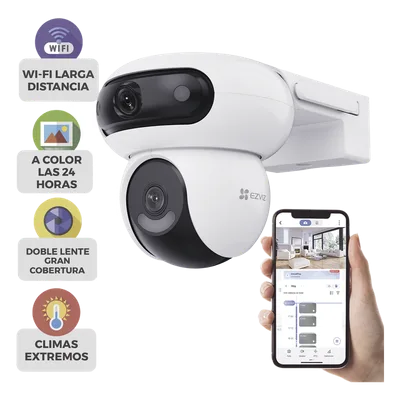 Cámara PT IP / Dual Lente 4MP+4MP / Rotación 360° / Visión Nocturna Color 40 m (131.2 ft) / Audio Bidireccional / IP65