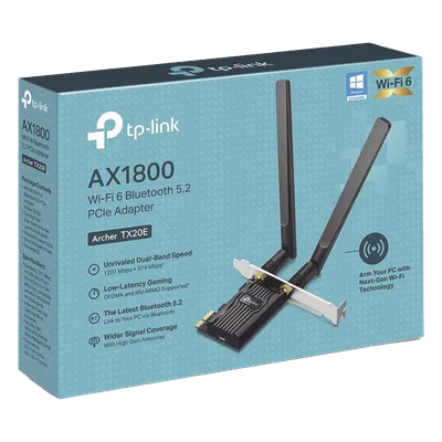 Adaptador PCIe Wi-Fi 6 / AX1800 Mbps / Doble Banda 2.4/5 GHz / Bluetooth 5.2 / MU-MIMO 2x2 / WPA3 / Antenas 2 dBi Desmontables
