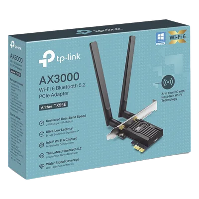 Adaptador PCIe Wi-Fi 6 / AX3000 Mbps / Doble Banda 2.4/5 GHz / MU-MIMO 2x2 / Bluetooth 5.2 / WPA3 / Antenas 2 dBi / Perfil Bajo y Completo