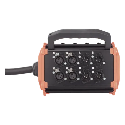 Stagebox Multipin / 12 Hembras + 4 Machos XLR / Cable 30 m (98.4 ft) / Contactos Plata / 20 A 250 V CA / Carcasa Cromada Perlada