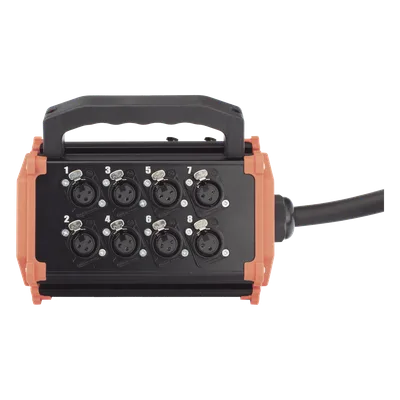Stagebox Multipin / 12 Hembras + 4 Machos XLR / Cable 30 m (98.4 ft) / Contactos Plata / 20 A 250 V CA / Carcasa Cromada Perlada