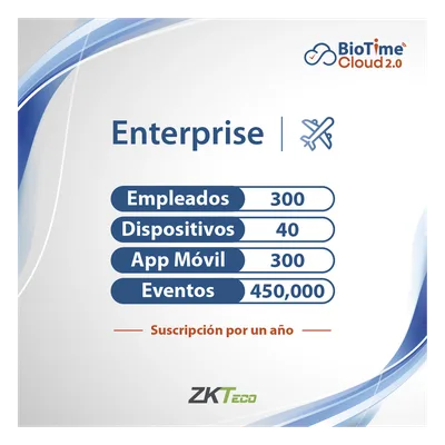 Licencia Cloud / 300 Usuarios / 40 Dispositivos / Gestión de Asistencia / Reportes Personalizables / Acceso Remoto