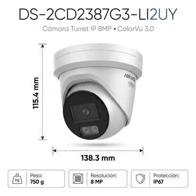 Turret IP / 8 Megapixel / Lente 2.8 mm / 30 m IR + Luz Blanca / 98 ft / IP67 NEMA 4X / WDR 130 dB / AcuSense 3.0 / AcuSeek / Metal