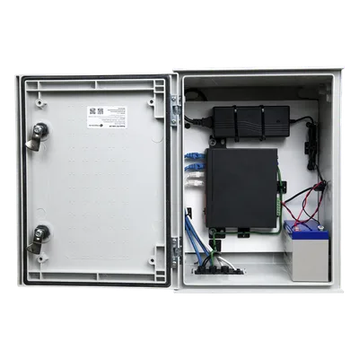Kit de Gabinete de Poliéster IP65 / Switch PoE Mixto 24V/48V / Batería 12V 7Ah / 300x400x200 mm (11.8x15.7x7.9 in)