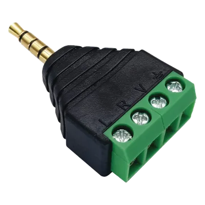 Conector Audio / 3.5mm Macho 4 Polos / Terminal Tornillo 4 Pines / Chapado Oro / 28-16 AWG