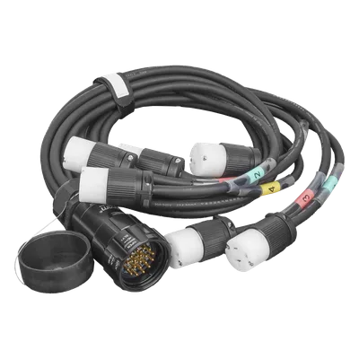 Cable de Distribución de Potencia / Socapex a 6 Tomas Edison / 20A 125V / 3 Conductores 14 AWG / Hule Flexible