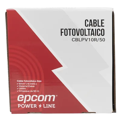 Cable Fotovoltaico / 6 mm² (10 AWG) / 1000/2000 V / 120°C / 50 m (164 ft) / Rojo y Negro / XLPE Resistente a UV