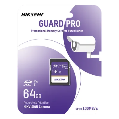 Tarjeta SD / 64 GB / Lectura 100 MB/s / Escritura 90 MB/s / Clase 10 U3 V30 / 3D TLC NAND / -25°C a 85°C (-13°F a 185°F) / Videovigilancia 24/7