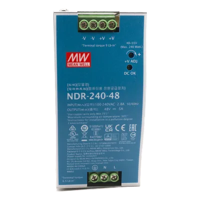 Fuente de Poder Industrial / 240 Watts / 48 VCD / 5 Amp / Montaje Riel DIN / 88.5% Eficiencia / 2.48 x 4.47 x 4.93 pulgadas
