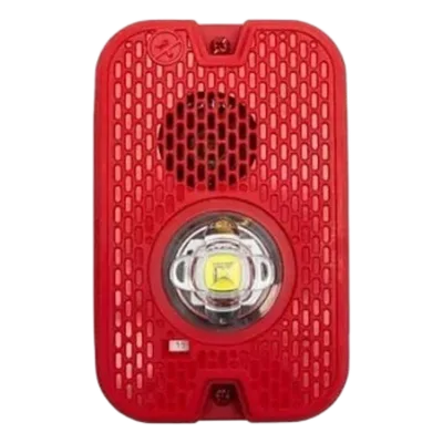 Sirena Estroboscópica LED / 2 Hilos / Montaje en Pared / 16 a 24 Vcd / Candela Seleccionable / Exterior / Rojo