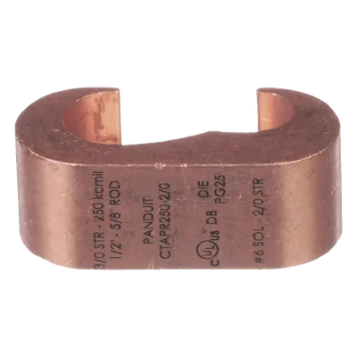 Conector de Puesta a Tierra Estilo E / Conductor Cobre 6-2 AWG / Varilla 1/4" (6.4 mm) / Cobre Alta Conductividad / 0.75" (19.1 mm) Longitud