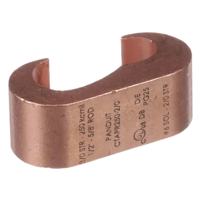Conector de Puesta a Tierra Estilo E / Conductor Cobre 6-2 AWG / Varilla 1/4" (6.4 mm) / Cobre Alta Conductividad / 0.75" (19.1 mm) Longitud