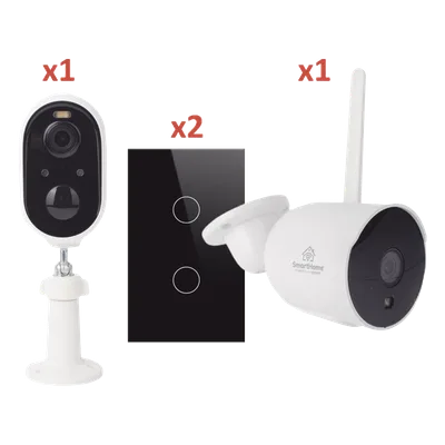 Kit de Automatización / WiFi 2.4 GHz / 2 Cámaras + 2 Apagadores Triples / Control por Voz / 100V-250V / 120mm x 72mm (4.72in x 2.83in)