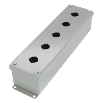 Gabinete Pushbutton / 5 Botones 22.5 mm / NEMA 12 IP65 / Acero Gris / 317x83x70 mm (12.5x3.3x2.8 ft)