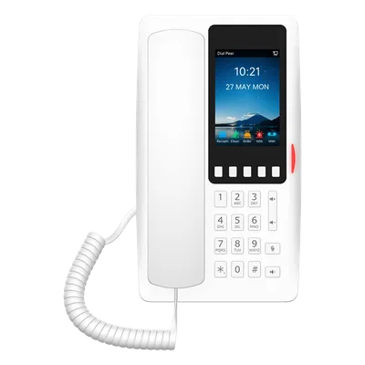 Teléfono IP Hotelero Wi-Fi 6 / Pantalla IPS 3.5" 320x480 / 2 Líneas SIP / 5 Teclas Programables / Puerto USB-A / PoE 802.3af / Audio HD / Diseño Blanco