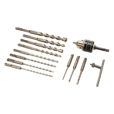 Juego de Brocas, Cinceles y Broquero SDS Plus / 14 Piezas / Medidas 5/32'' a 5/8'' / Longitudes 4-1/4'' a 10''