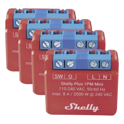 KIT 4 piezas Mini Interruptor inteligente con Wi-Fi, medición de consumo, 1 canal 8A, compatible con asistentes de voz Alexa y GoogleHome