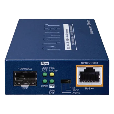 Convertidor de medios PoE++ / 10/100/1000BASE-T / 100/1000BASE-X SFP / 95W 802.3bt / Carcasa metálica / 3.7 x 2.8 x 1.0 pulgadas