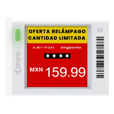 Etiqueta Electrónica de Estantería / Pantalla EPD 1.5" / 152x152 Píxeles / 4 Colores / BLE 5.0 con AES-128 / Autonomía 3 Años / NFC / 180° Visión