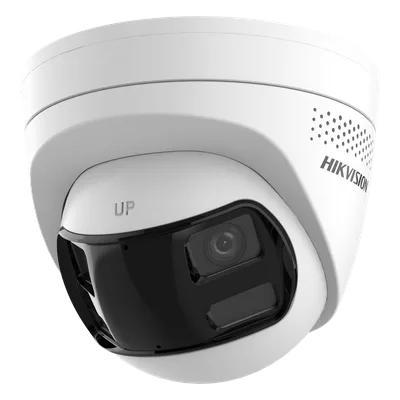 Cámara Turret IP / 6 Megapixel / Dual Lente 2.8 mm / Panorámica 180° / IR 30 m (98.4 ft) / Luz Blanca 30 m (98.4 ft) / IP67 / Audio Bidireccional / PoE