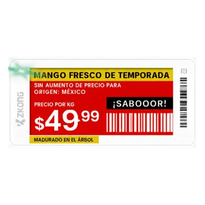 Etiqueta Electrónica de Estantería / EPD 2.13 Pulgadas / 4 Colores / BLE 5.0 con AES-128 / Autonomía 5 Años / NFC