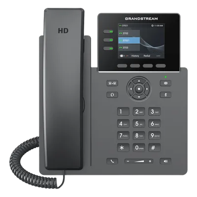 Teléfono IP / 3 Líneas SIP / 12 Botones Virtuales Programables / Pantalla LCD 2.8 Pulgadas / Puertos Gigabit con PoE / Audio HD