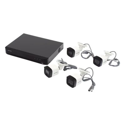Kit TurboHD / 3K 5 Megapixel / DVR 4 Canales / 4 Cámaras Bala / Dual Light 30 m (98.4 ft) / IP67 / Micrófono Integrado / Cables 18.3 m (60 ft)