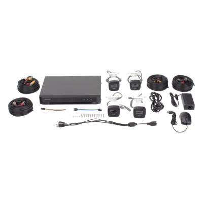 Kit TurboHD / 3K 5 Megapixel / DVR 4 Canales / 4 Cámaras Bala / Dual Light 30 m (98.4 ft) / IP67 / Micrófono Integrado / Cables 18.3 m (60 ft)