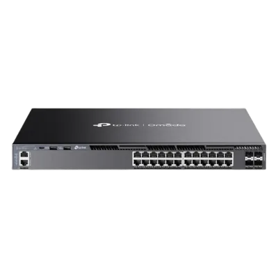 Switch L3 SDN Administrable / 24 Puertos Gigabit / 4 Puertos SFP+ 10G / 128 Gbps / Ruteo Dinámico RIP/OSPF/VRRP / Fuente Redundante / 17.3 x 14.96 x 1.73 in