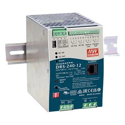 Fuente de Poder Industrial / 240W / Salida 12Vcc 20A / Cargador de Baterías / Enfriamiento por Convección / Riel DIN