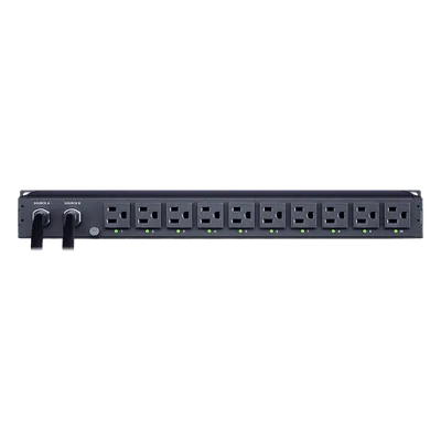 PDU ATS Monitoreable / 10 Salidas NEMA 5-15R / 2 Entradas 120 Vca NEMA 5-15P / 1UR Horizontal 19 in / Transferencia 8-12 ms