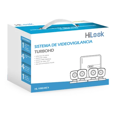 Kit TurboHD / 4 Canales / 4 Cámaras Bala 2 Megapixel / IR 20 m (65.6 ft) / H.265+ / IP66 / HDMI y VGA Simultáneo