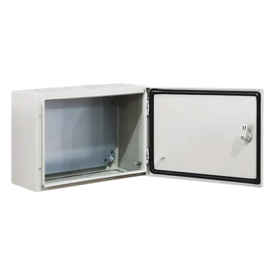 Gabinete de Acero / IP66 / IK10 / 400 x 300 x 300 mm / Carga 40 kg / Placa Trasera Metálica 2 mm / Cerradura con Llave