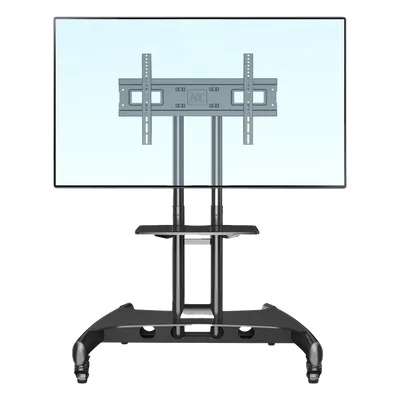 Soporte Móvil para Pantalla / 32" a 75" / Carga 45.5 kg (100 lbs) / VESA 200x200 a 600x400 mm / Altura Ajustable 1120-1520 mm (3.67 a 4.99 ft) / Base para Accesorios / 4 Ruedas 360°