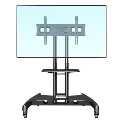 Soporte Móvil para Pantalla / 32" a 75" / Carga 45.5 kg (100 lbs) / VESA 200x200 a 600x400 mm / Altura Ajustable 1120-1520 mm (3.67 a 4.99 ft) / Base para Accesorios / 4 Ruedas 360°