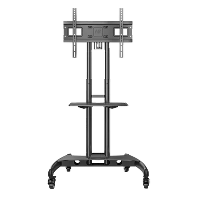 Soporte Móvil para Pantalla / 32" a 75" / Carga 45.5 kg (100 lbs) / VESA 200x200 a 600x400 mm / Altura Ajustable 1120-1520 mm (3.67 a 4.99 ft) / Base para Accesorios / 4 Ruedas 360°