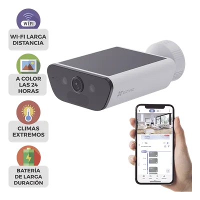 Cámara IP de Batería con Panel Solar / 4K Ultra HD / Wi-Fi 6 / Visión Nocturna Color 15 m (49.2 ft) / Detección Humana y Vehículos / IP65 / Audio Bidireccional