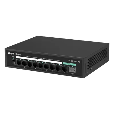 Switch PoE+ / 8 Puertos Gigabit / 2 Uplink GE+SFP / 120W / Sin Ventilador / 20 Gbps / 4 kV