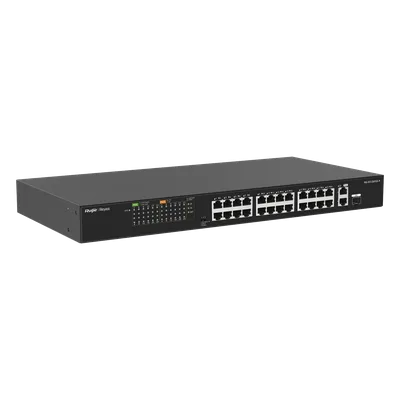 Switch PoE+ No Administrable / 24 Puertos 10/100 PoE+ / 2 Uplinks Gigabit / 370W PoE / 8.8 Gbps / 1.44 ft x 0.70 ft x 0.14 ft