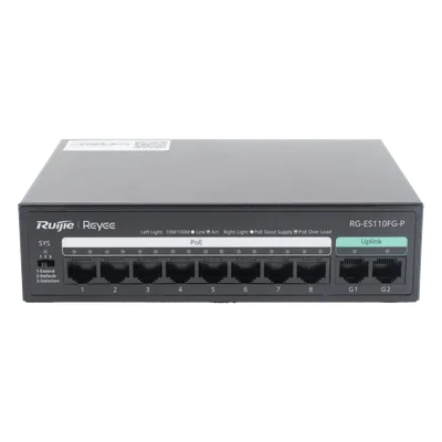 Switch PoE+ No Administrable / 8 Puertos PoE+ 10/100 / 2 Uplinks Gigabit / 110 W / Sin Ventilador / Protección 4 kV
