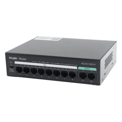 Switch PoE+ No Administrable / 8 Puertos PoE+ 10/100 / 2 Uplinks Gigabit / 110 W / Sin Ventilador / Protección 4 kV