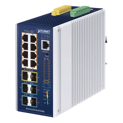 Switch Industrial Capa 3 / 8 Puertos Gigabit PoE++ / 2 Puertos SFP 1G/2.5G / 4 Puertos SFP 10G / Rango de Temperatura -40 a 75°C (-40 a 167°F) / Montaje DIN o Pared